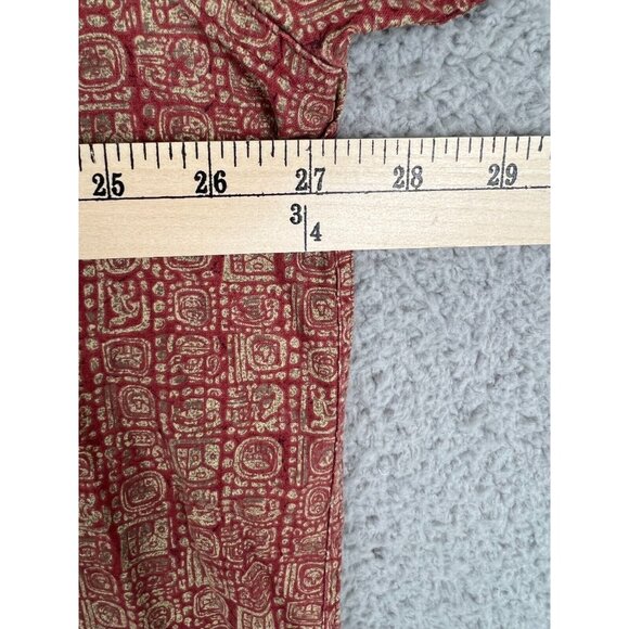 LL Bean Mens Aztec Mayan Cotton Short Sleeve Button-Down Shirt XL Tall XLT Red - Picture 7 of 9